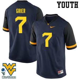 Youth West Virginia Mountaineers NCAA #7 Will Grier Navy Authentic Nike Stitched College Football Jersey HU15J12TB